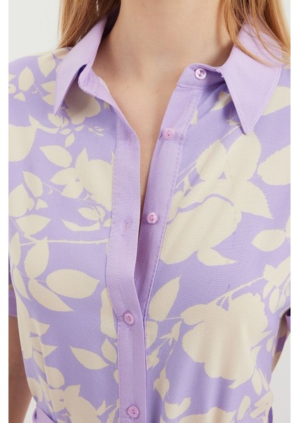 2455 Desenli Gömlek Elbise - Lila fırsatları