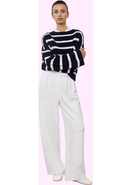 Kadın Yüksek Bel Geniş Paça Pileli Pantolon Günlük Şıklık Hafta Sonu Yaz Aylarının Vazgeçilmezi