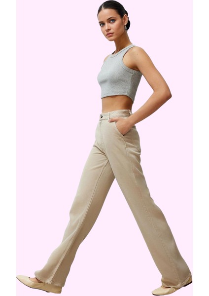 Kadın Geniş Paça Uzun Boy Düşük Bel Wide Leg Jean 100% Liyosel Günlük Stil Kaliteli Malzeme fiyatları