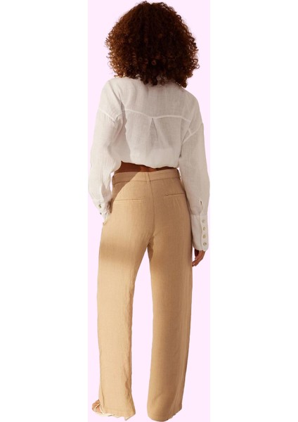 Kadın Yüksek Bel Geniş Paça Keten Pantolon Günlük Şıklık Hafta Sonu Yaz Aylarının Vazgeçilmezi modelleri