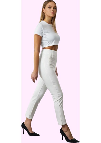 Kadın Yüksek Bel Cigarette Kalıp Dokuma Pantolon Finike Günlük Kullanım Yaz Aylarının Vazgeçilmezi