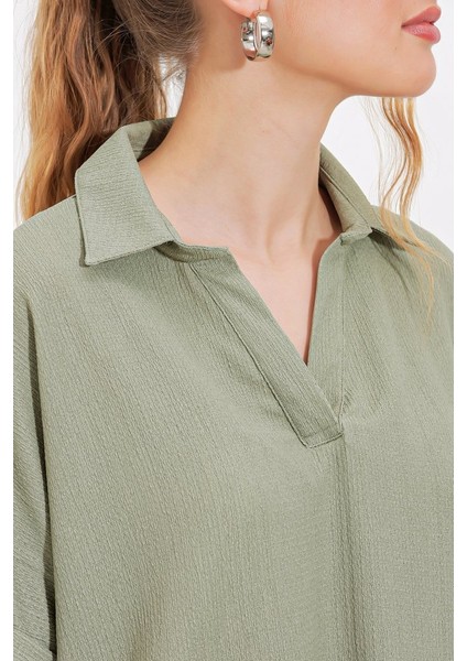 Çağla Oversize Polo Yaka Örme Bluz 0486 modelleri