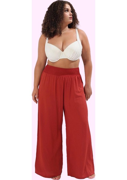 Kadın Geniş Paça Yüksek Bel Plaj Pantolonu Yazlık Rahat Büyük Beden Yaz Aylarının Vazgeçilmezi fiyatları