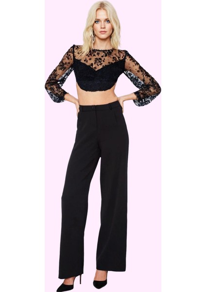 Kadın Geniş Paça Palazzo Pantolon Düz Desen Normal Bel Wide Leg Rahat Günlük Modern Tasarım