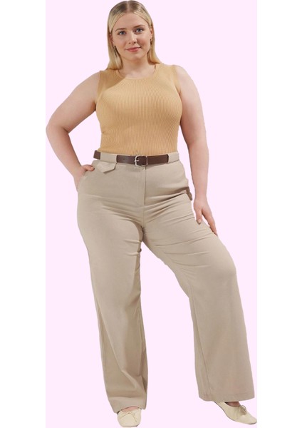Kadın Yüksek Bel Geniş Paça Dokuma Pantolon Polyester Iş ve Günlük Yaz Aylarının Vazgeçilmezi