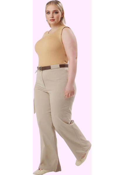 Kadın Yüksek Bel Geniş Paça Dokuma Pantolon Polyester Iş ve Günlük Yaz Aylarının Vazgeçilmezi fiyatları