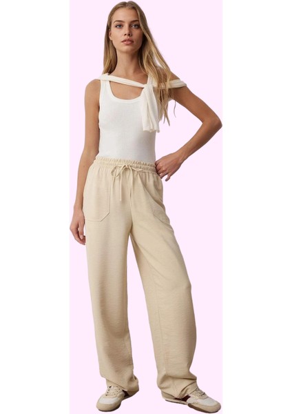 Kadın Yüksek Bel Straight Kalıp Dokuma Pantolon Günlük Kullanım Için Rahat Kaliteli Malzeme