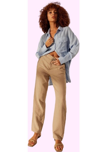 Kadın Yüksek Bel Geniş Paça Keten Pantolon Günlük Şıklık Hafta Sonu Yaz Aylarının Vazgeçilmezi fiyatları