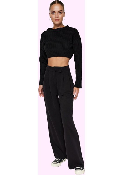 Kadın Yüksek Bel Geniş Paça Pileli Pantolon Günlük Şıklık Hafta Sonu Yaz Aylarının Vazgeçilmezi fiyatları