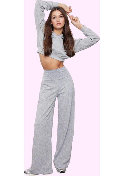 Kadın Geniş Paça Yüksek Bel Örme Pantolon Günlük Kullanım Için Rahat Kesim Kaliteli Malzeme