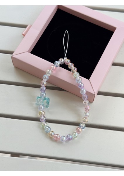 Janjanlı Boncuk Fiyonk ve Jelibon Ayıcık Tasarım Telefon Askısı, Renkli Telefon Charm Süsü