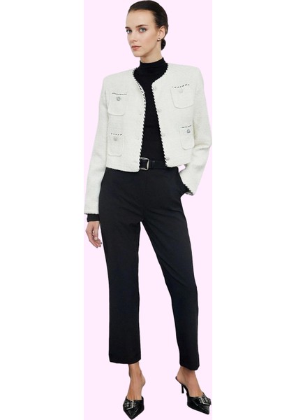 Kadın Dokuma Boru Paça Pantolon Normal Bel Cigarette Kalıp Günlük Kullanım Kaliteli Malzeme