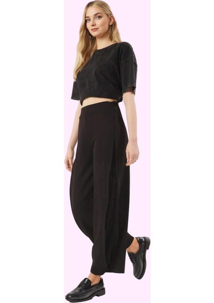 Kadın Yüksek Bel Geniş Paça Örme Pantolon Regular Günlük Hafta Sonu Yaz Aylarının Vazgeçilmezi