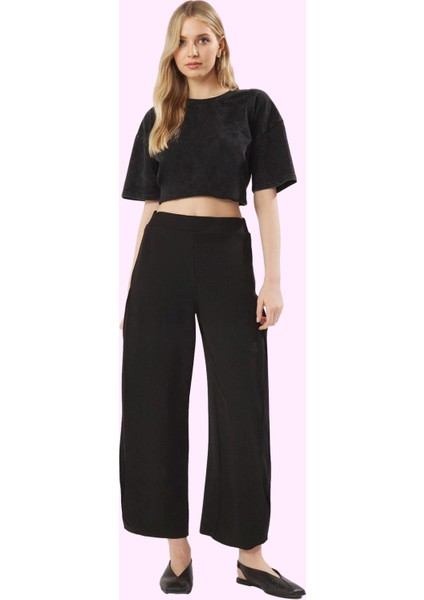 Kadın Yüksek Bel Geniş Paça Örme Pantolon Regular Günlük Hafta Sonu Yaz Aylarının Vazgeçilmezi fiyatları