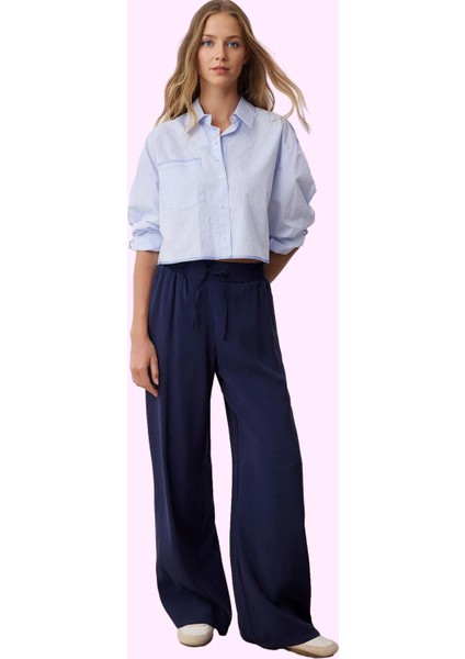 Kadın Geniş Paça Pantolon Yüksek Bel Dokuma Melfi Yazlık Günlük Kullanım Dayanıklı Malzeme