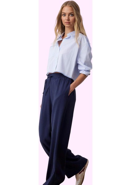 Kadın Geniş Paça Pantolon Yüksek Bel Dokuma Melfi Yazlık Günlük Kullanım Dayanıklı Malzeme fiyatları