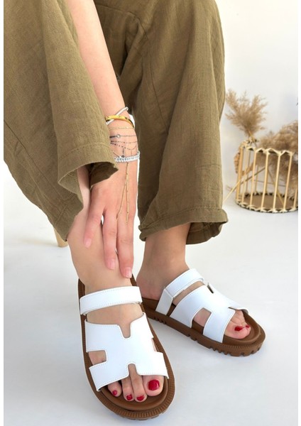 Bernishoes Kooni Beyaz Cilt Terlik modelleri