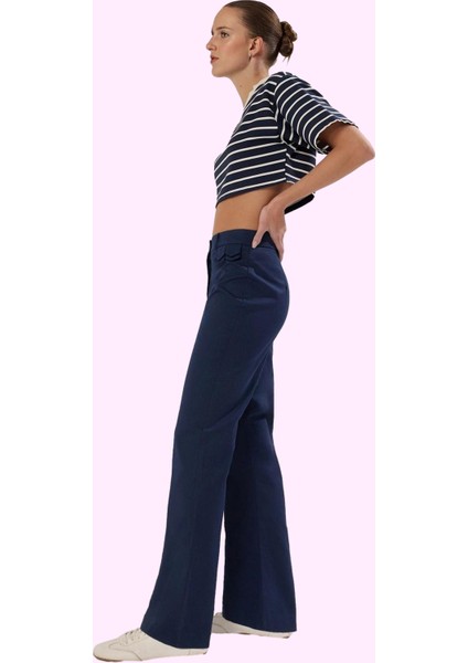 Kadın Yüksek Bel Geniş Paça Bootcut Pantolon Pamuklu Günlük Kullanım Yaz Aylarının Vazgeçilmezi