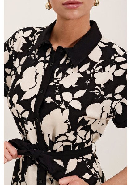 2455 Desenli Gömlek Elbise - Siyah modelleri