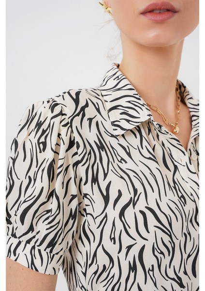 2213 Kısa Kol Viskon Elbise - C.beyaz fırsatları