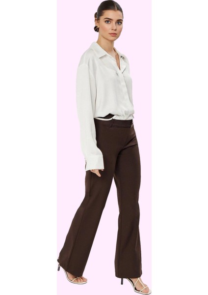 Kadın Yüksek Bel Geniş Paça Dokuma Pantolon Günlük ve Iş Stilleri Için Yaz Aylarının Vazgeçilmezi fiyatları