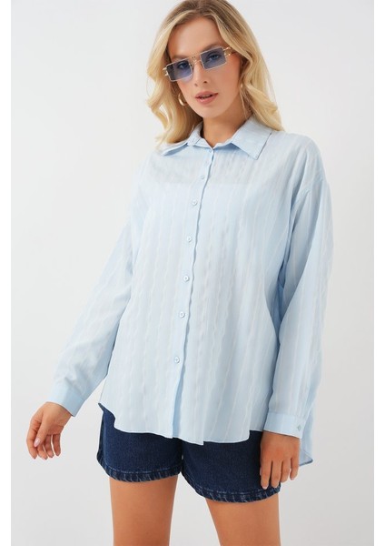 3900 Oversize Uzun Basic Gömlek - C.mavi modelleri