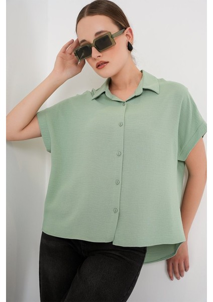 Oversize Kısa Kol Gömlek 20322 - Çağla