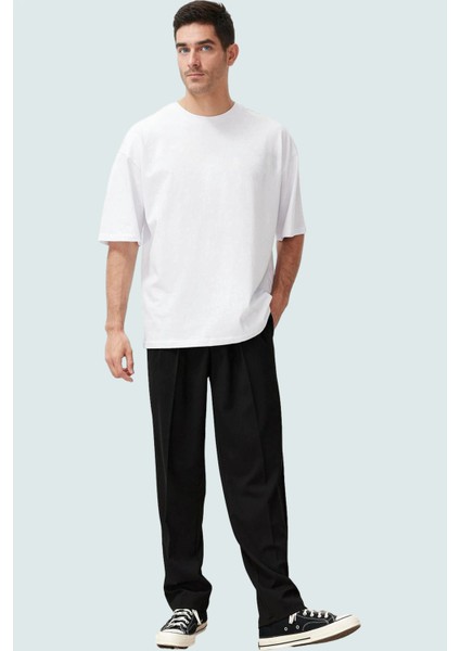 Erkek Baggy Fit Boru Paça Pantolon Düz Desen Günlük Kombinler Hafta Sonu Dayanıklı Malzeme