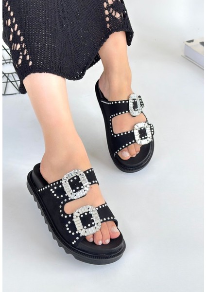 Bernishoes Juana Siyah Nubuk Taşlı Terlik fiyatları