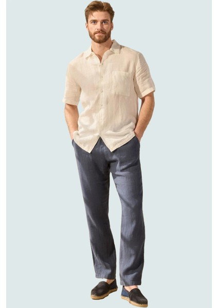 Erkek Regular Fit Keten Pantolon Yüksek Bel Straight Kalıp Günlük Kullanım Kaliteli Malzeme