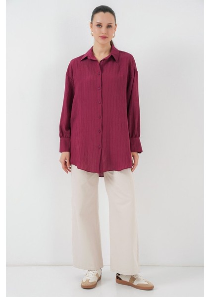 Çizgili Uzun Gömlek Tunik 5963 - Bordo fiyatları