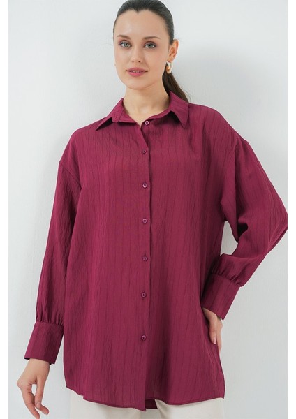 Çizgili Uzun Gömlek Tunik 5963 - Bordo fırsatları