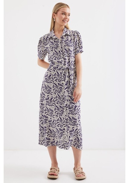 2213 Kısa Kol Viskon Elbise - F.lacivert fiyatları