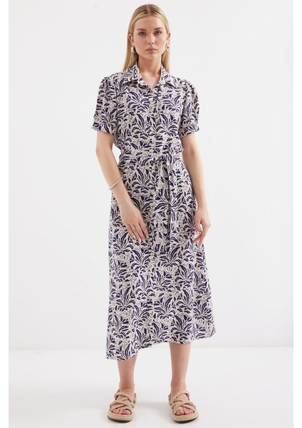 2213 Kısa Kol Viskon Elbise - F.lacivert fırsatları