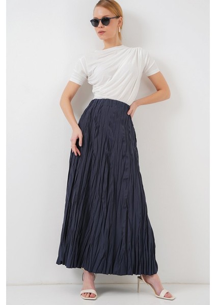 Uzun Kırışık Etek 8042 - Lacivert modelleri