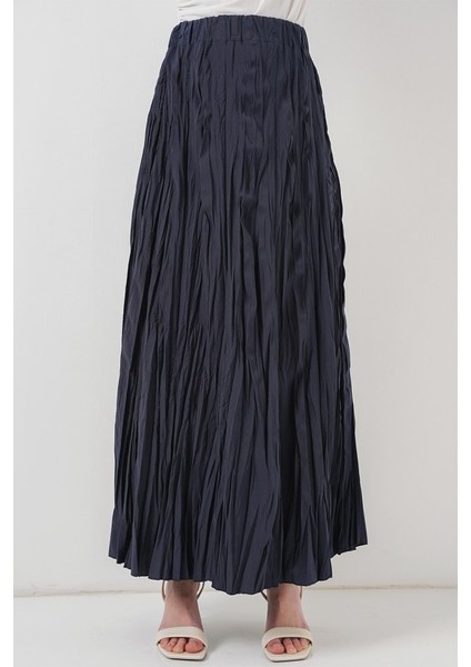 Uzun Kırışık Etek 8042 - Lacivert fırsatları