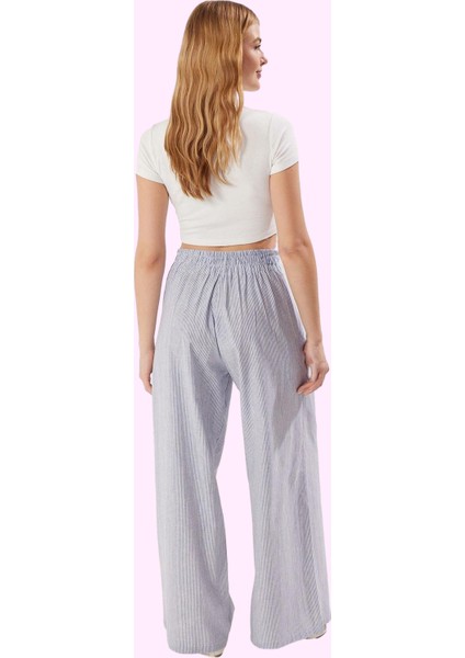 Kadın Geniş Paça Çizgili Dokuma Pantolon Pamuk Günlük Kullanım Hafta Sonu Kaliteli Malzeme modelleri