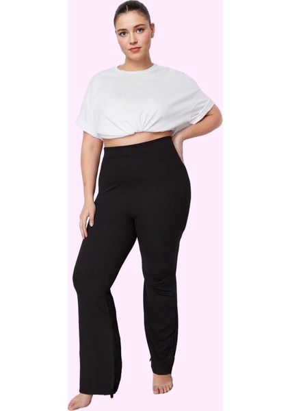 Kadın Yüksek Bel Ispanyol Paça Flare Pantolon Örme Düz Desen Günlük Kullanım Modern Tasarım fiyatları