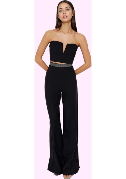 Kadın Yüksek Bel Geniş Paça Dokuma Pantolon Şık Gece Dayanıklı Malzeme