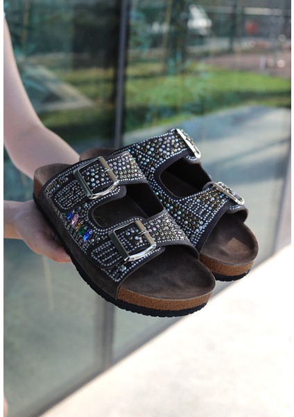 Bernishoes Edaj Kahverengi Nubuk Boncuk Işlemeli Terlik