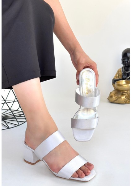 Bernishoes Osper Gri Saten Topuklu Terlik modelleri