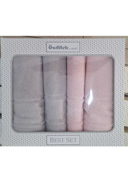 Camellıa Best Set Gri Pembe Hamam Seti 2 Havlu+2 Plaj Havlusu