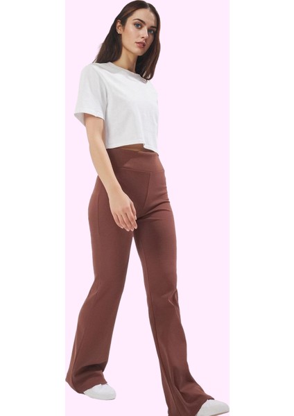 Kadın Ispanyol Paça Flare Pantolon Renk Beli Lastikli Günlük Kullanım Yaz Aylarının Vazgeçilmezi fiyatları