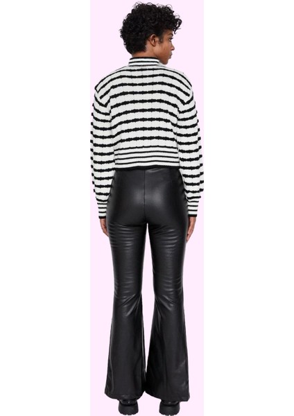 Kadın Yüksek Bel Geniş Paça Dokuma Pantolon Suni Deri Flare Günlük Şık Yaz Aylarının Vazgeçilmezi fiyatları