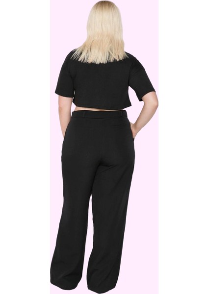 Kadın Geniş Paça Uzun Pantolon Yüksek Bel Wide Leg Düz Desen Finike Dokuma Günlük Kullanım fiyatları