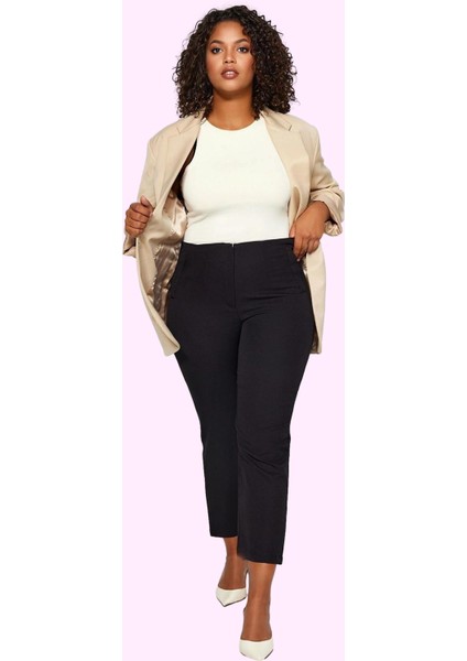 Kadın Yüksek Bel Cigarette Kalıp Dokuma Pantolon Iş Için Renk Günlük Kullanım Modern Tasarım