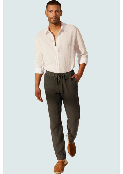 Erkek Regular Fit Keten Pantolon Yüksek Bel Straight Kalıp Günlük Kullanım Kaliteli Malzeme