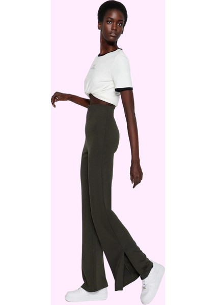 Kadın Yüksek Bel Ispanyol Paça Flare Pantolon Günlük Kombinler Hafta Sonu Kaliteli Malzeme