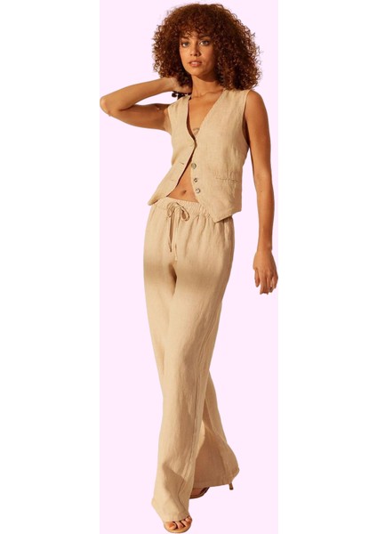 Kadın Yüksek Bel Geniş Paça Keten Pantolon Günlük Şıklık Hafta Sonu Yaz Aylarının Vazgeçilmezi fiyatları