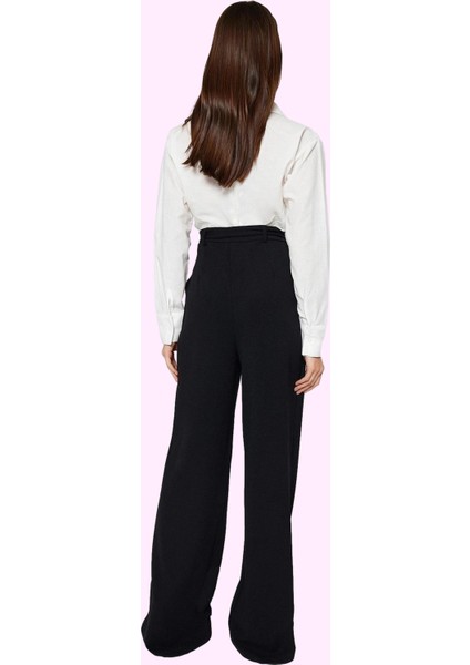 Kadın Geniş Paça Yüksek Bel Kemerli Pantolon Örme Kumaş Günlük ve Iş Stilleri Modern Tasarım modelleri